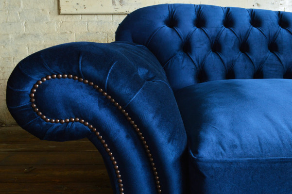 Design Sofa 4 Sëtzer Couch Textil Polster Blo Klassesch Sofas Chesterfield Nei