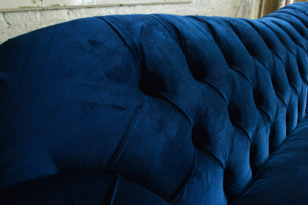 Design Sofa 4 Sëtzer Couch Textil Polster Blo Klassesch Sofas Chesterfield Nei