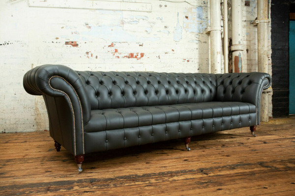 Groue Chesterfield 4-Sëtzer Grouss Sofa Couch Textil Lieder Polster Sofas