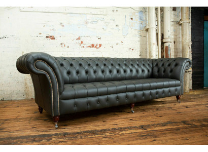 Groue Chesterfield 4-Sëtzer Grouss Sofa Couch Textil Lieder Polster Sofas