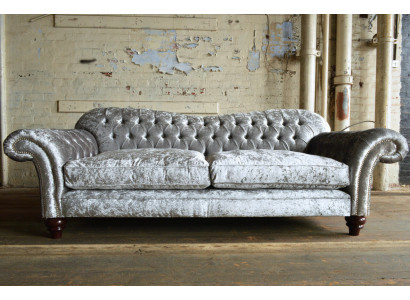 Klassesch Chesterfield Canapé 4 Sëtzer Sofa Couchen Samt Lieder Design Gro 240cm