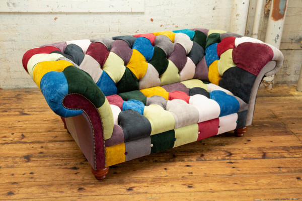 Modern Design Farbegen Chesterfield 2 Sëtzer Sofa Textil Canapé Polster Design