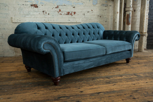 Chesterfield 4 Sëtz Sofa Polster Textil Couchen Wunnzëmmer Canapé