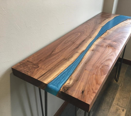 Konsolendësch Sideboard Echt Holz Designer Dësch Epoxyharz Waasserfall Floss