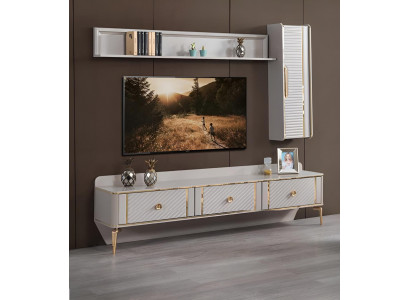 Design Wunnzëmmer Set 3tëg Wanderschaf Regal Holz TV Ständer Modern