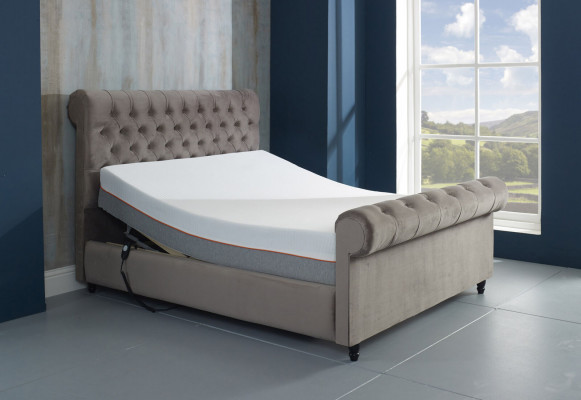 Designer Chesterfield Taupe Luxus Duebelbett Polster Gestell
