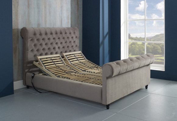 Designer Chesterfield Taupe Luxus Duebelbett Polster Gestell