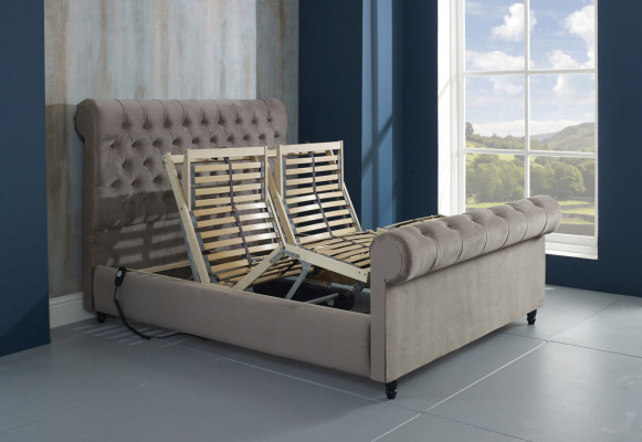Designer Chesterfield Taupe Luxus Duebelbett Polster Gestell