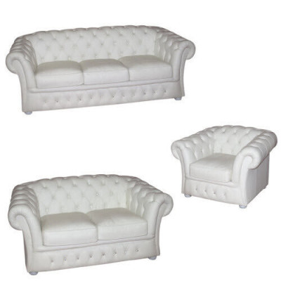 Wäisse Chesterfield Sofa 3+2+1 Sëtz Polster Designer Sofas Garnitur