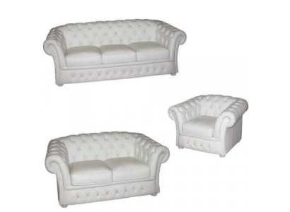 Wäisse Chesterfield Sofa 3+2+1 Sëtz Polster Designer Sofas Garnitur