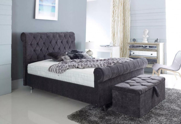 Chesterfield Design Samett-Bett Luxus Textil Better Schlofkummer Duebelbett