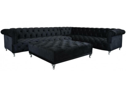 Chesterfield Ecksofa Design Couch Polster Eckgarnitur + Hocker Eckcouch