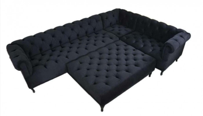 Chesterfield Ecksofa Design Couch Polster Eckgarnitur + Hocker Eckcouch