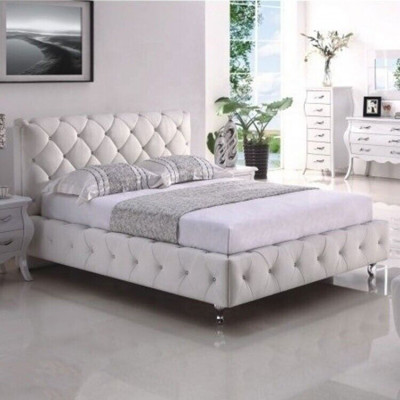 Wäisst Chesterfield Polster-Doppelbett Textil Schlofzëmmer Miwwelen