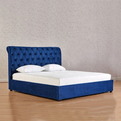 Blo Chesterfield Duebelbett Schlofzëmmer Luxus Miwwelen Polster Better