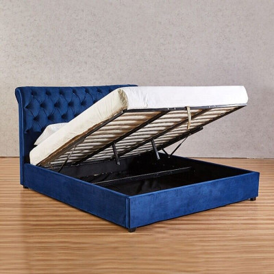 Blo Chesterfield Duebelbett Schlofzëmmer Luxus Miwwelen Polster Better