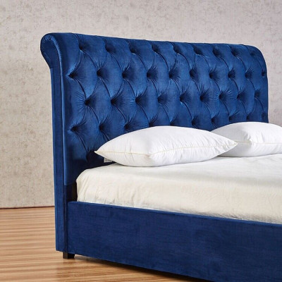 Blo Chesterfield Duebelbett Schlofzëmmer Luxus Miwwelen Polster Better