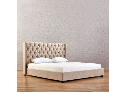 Beige Schlofschlofzëmmer Better gepolstert Bett Chesterfield Textilstoff Nei