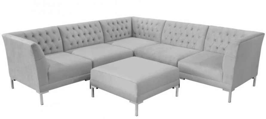 Ecksofa Hocker Grau XXL Grouss Textil Stoff Chesterfield Sofas Garnitur Miwwelen