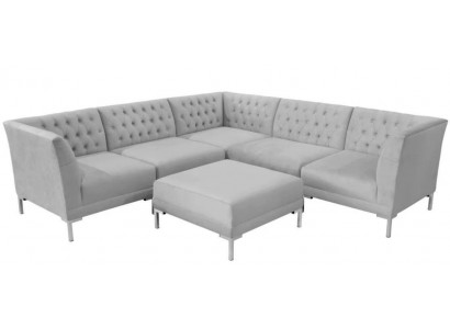 Ecksofa Hocker Grau XXL Grouss Textil Stoff Chesterfield Sofas Garnitur Miwwelen