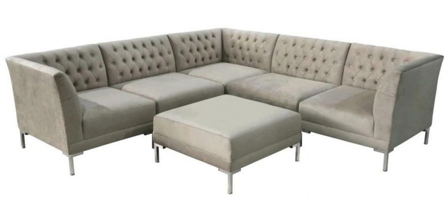 Ecksofa Hocker Grau XXL Grouss Textil Stoff Chesterfield Sofas Garnitur Miwwelen