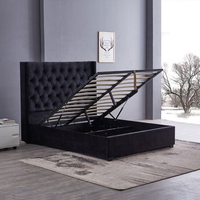 Modernt schwaarzt Chesterfield Luxusbett Textil Duebelbetter