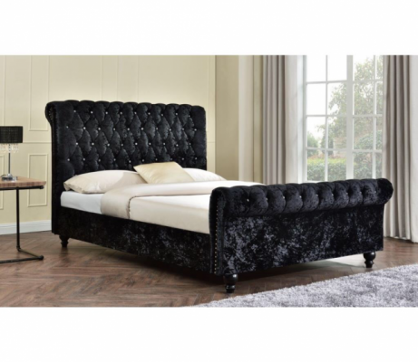 Schwaarz Bett Chesterfield Gepolstert Better Schlofzëmmer XXL Grouss 140x200