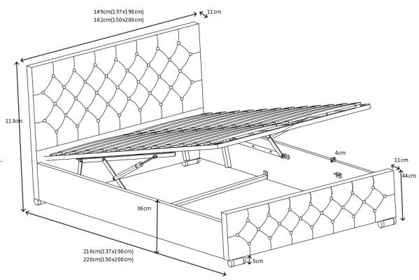 Chesterfield Bett Design Schlofkummer Englesch Better 160x200cm Textil Polster