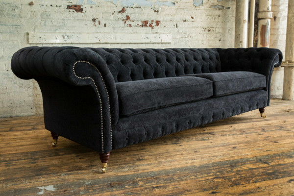 Héichwäerteg Chesterfield Couche Këssen Véier-Sëtzer Textil Sofa Webstoff XXL Stoff