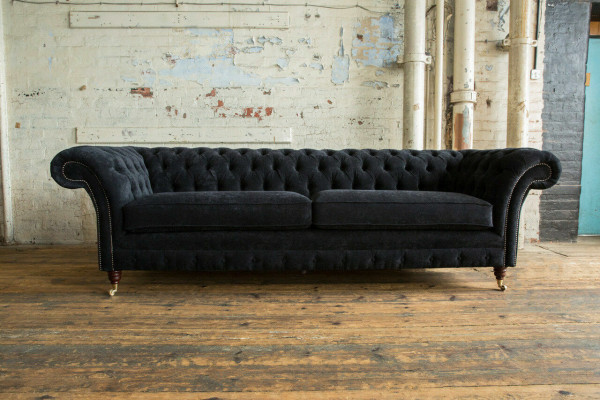 Héichwäerteg Chesterfield Couche Këssen Véier-Sëtzer Textil Sofa Webstoff XXL Stoff