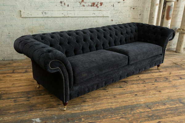 Héichwäerteg Chesterfield Couche Këssen Véier-Sëtzer Textil Sofa Webstoff XXL Stoff
