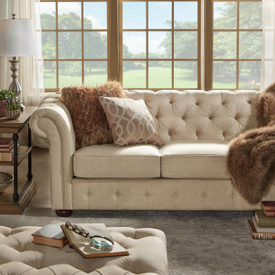 Landhausstil Miwwelen - Chesterfield Sofa Sëtz Garnitur 3+2 Set Stoff