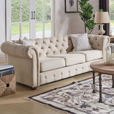Landhausstil Miwwelen - Chesterfield Sofa Sëtz Garnitur 3+2 Set Stoff