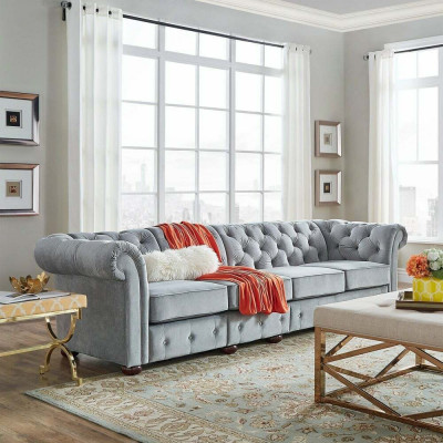 Chesterfield Wunnzëmmer Polstermébel Sofa Couch Fënnef Plazen Textil