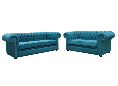 Sofa-Garnitur 3+2 Sëtz Klassesch Luxus Sofa Canapé Chesterfield Textil Leder