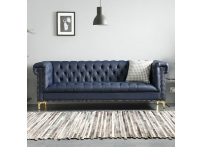 Englesche Stil Miwwelen Chesterfield Dräisëtzer Couch Rousa Turkis 3er Blo Sofa
