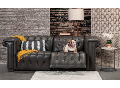 Designer Schwaarzt Chesterfield Dräisëtzer 3-Sëtzer Wunnzëmmer Couch