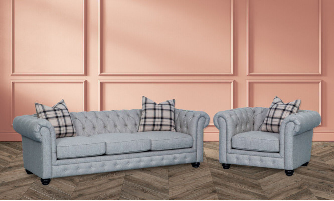 Chesterfield Sofa-Garnitur Sofa Couch Polster 3+1 Sëtzer Lieder Couchen Stoff Nei