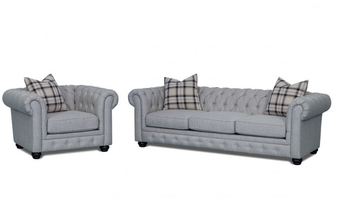 Chesterfield Sofa-Garnitur Sofa Couch Polster 3+1 Sëtzer Lieder Couchen Stoff Nei