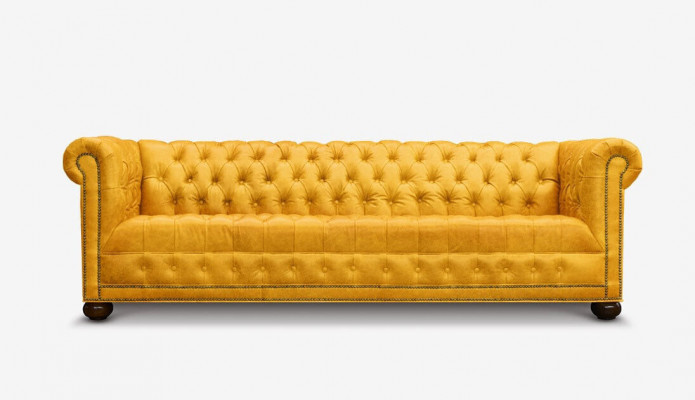 Chesterfield 3-Sëtz Canapé Couch Lieder Garnitur Polstersëtz Stëfter Gold Sëtz Nei
