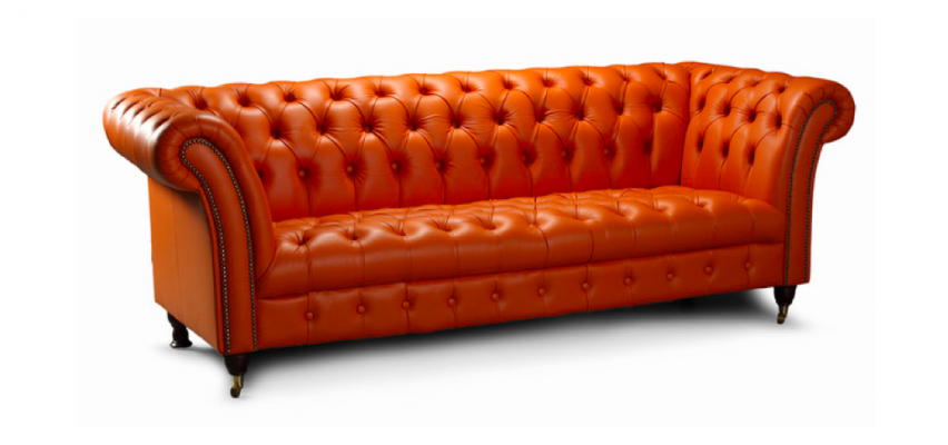 Designer Sofa 3 Sëtzer Chesterfield Couch Gepolstert Sofas Design Orange