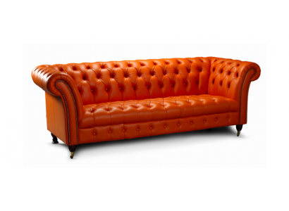 Designer Sofa 3 Sëtzer Chesterfield Couch Gepolstert Sofas Design Orange