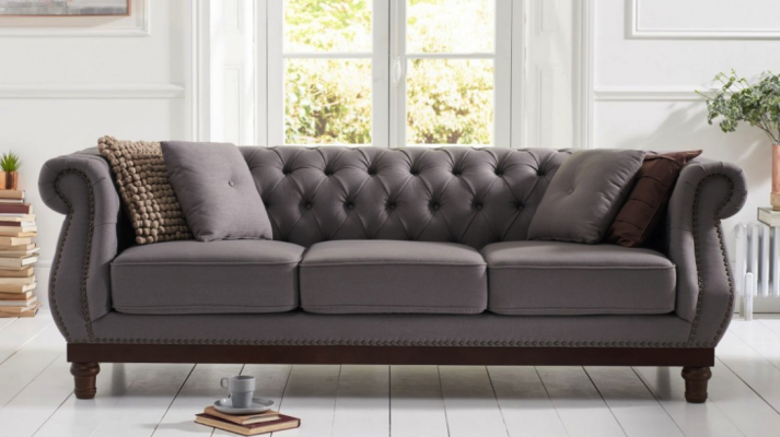 Groue Chesterfield Sofa Couch Polster Stoffssofa Designer 3-Sëtzer