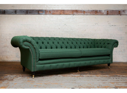Knëpp Sofabett Chaesterfield Sofas 4 Sëtzer Couch Polster Stoff Wunnzëmmer Miwwelen