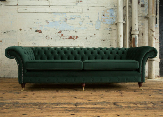 Gréng Chesterfield Textil Lieder Sofa Couch Polster Grouss Sitzpolster xxl 265cm nei
