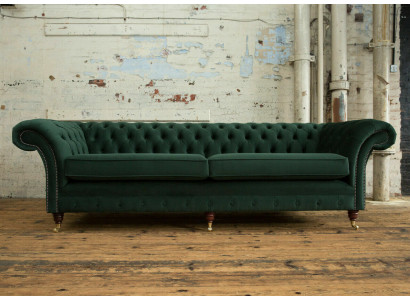 Gréng Chesterfield Textil Lieder Sofa Couch Polster Grouss Sitzpolster xxl 265cm nei