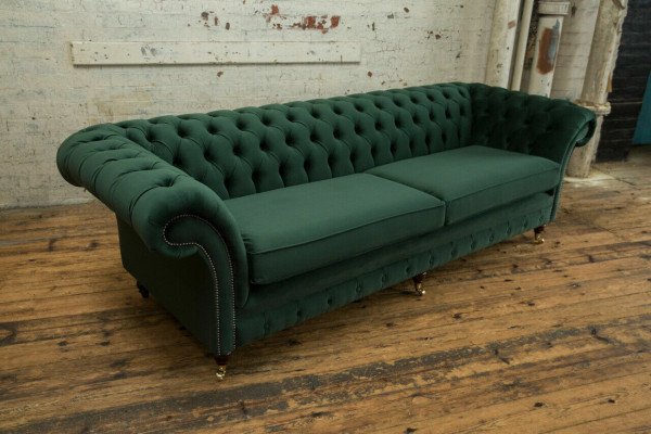 Gréng Chesterfield Textil Lieder Sofa Couch Polster Grouss Sitzpolster xxl 265cm nei
