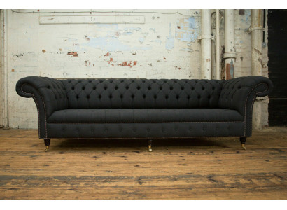 Schwaarz Chesterfield Textil Lieder Sofa Couch Polster Grouss Sëtzpolster XXL 265cm
