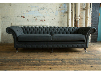 Original Chesterfield Textil Lieder Sofa Canapé Kissen Grouss Sëtzpolster Gro 265cm