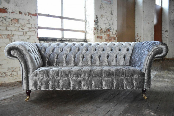 Dräi-Sëtzer Sëlwer Couch Polster Design Sofa 3-er Chesterfield Sofa